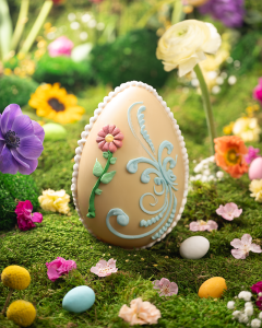 Uovo decorato al cioccolato bianco